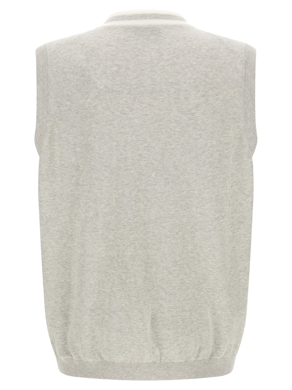 Grauer Strickpullover ohne Ärmel aus Baumwolle