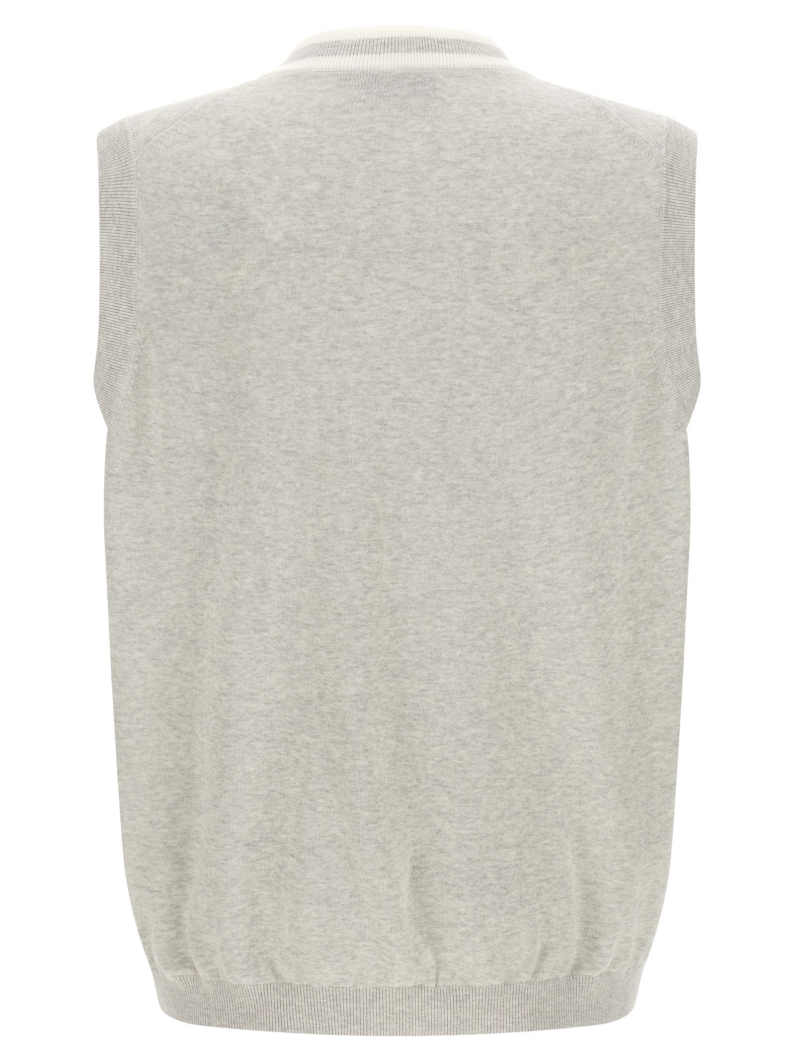 Grauer Strickpullover ohne Ärmel aus Baumwolle