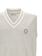 Grauer Strickpullover ohne Ärmel aus Baumwolle