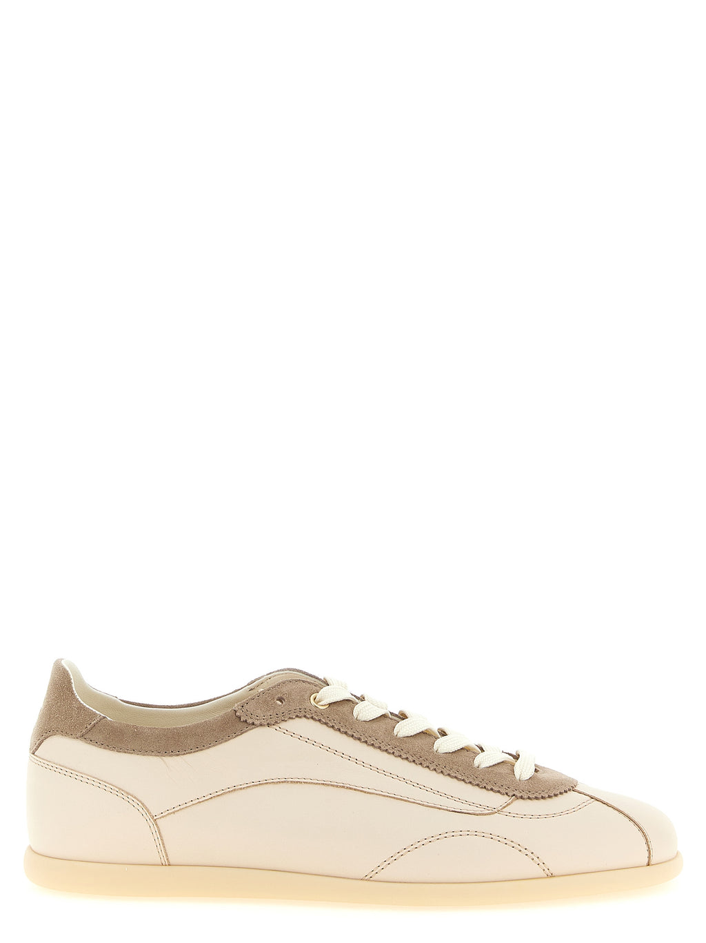 Beige Kalbsleder Low-Top-Sneaker