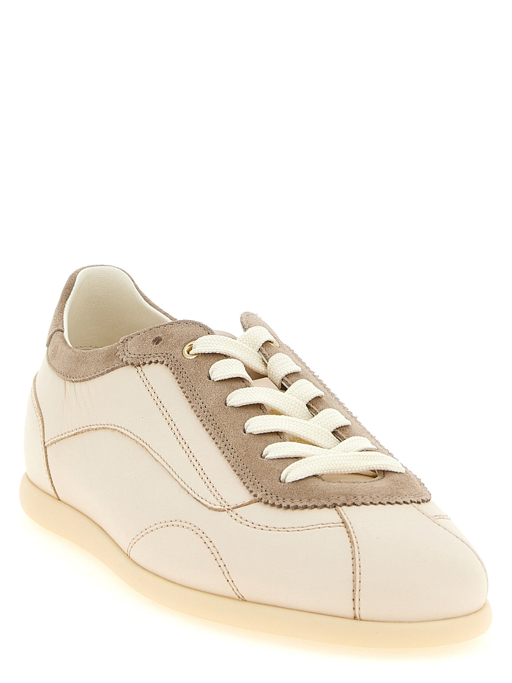 Beige Kalbsleder Low-Top-Sneaker
