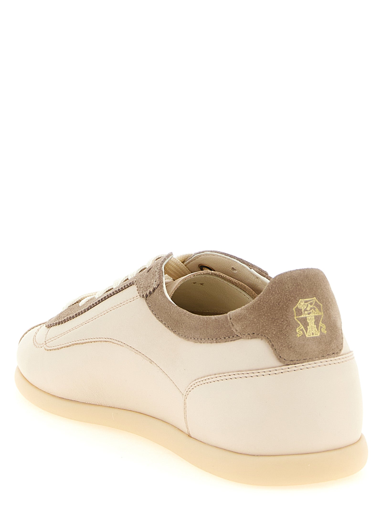 Beige Kalbsleder Low-Top-Sneaker