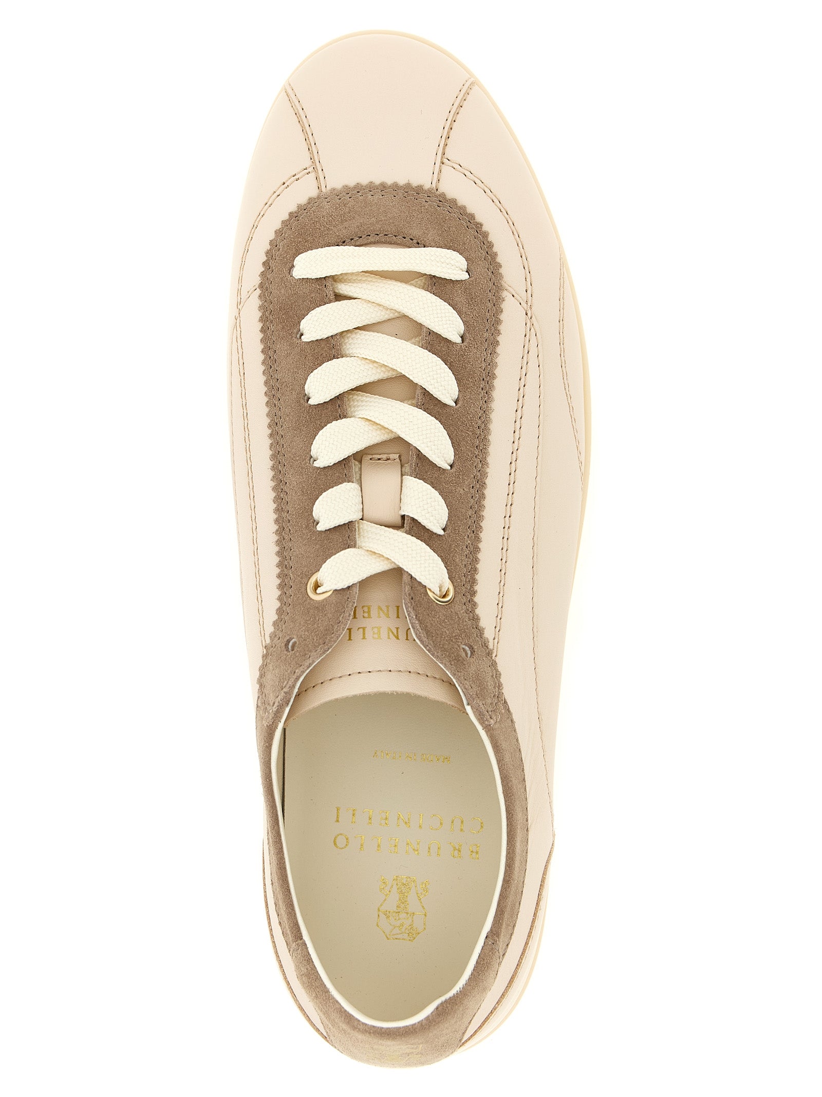 Beige Kalbsleder Low-Top-Sneaker