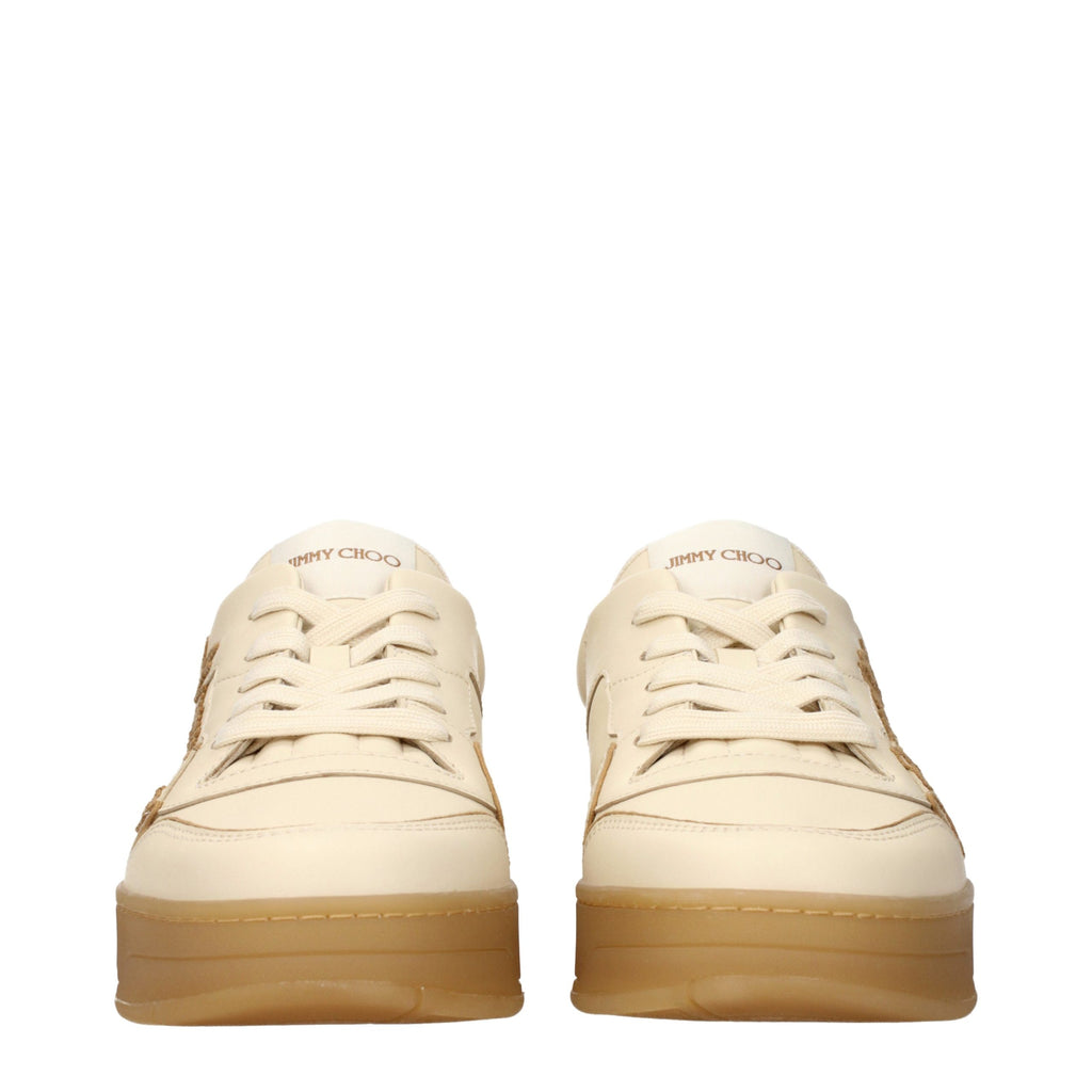Beige Leather Low Top Sneakers