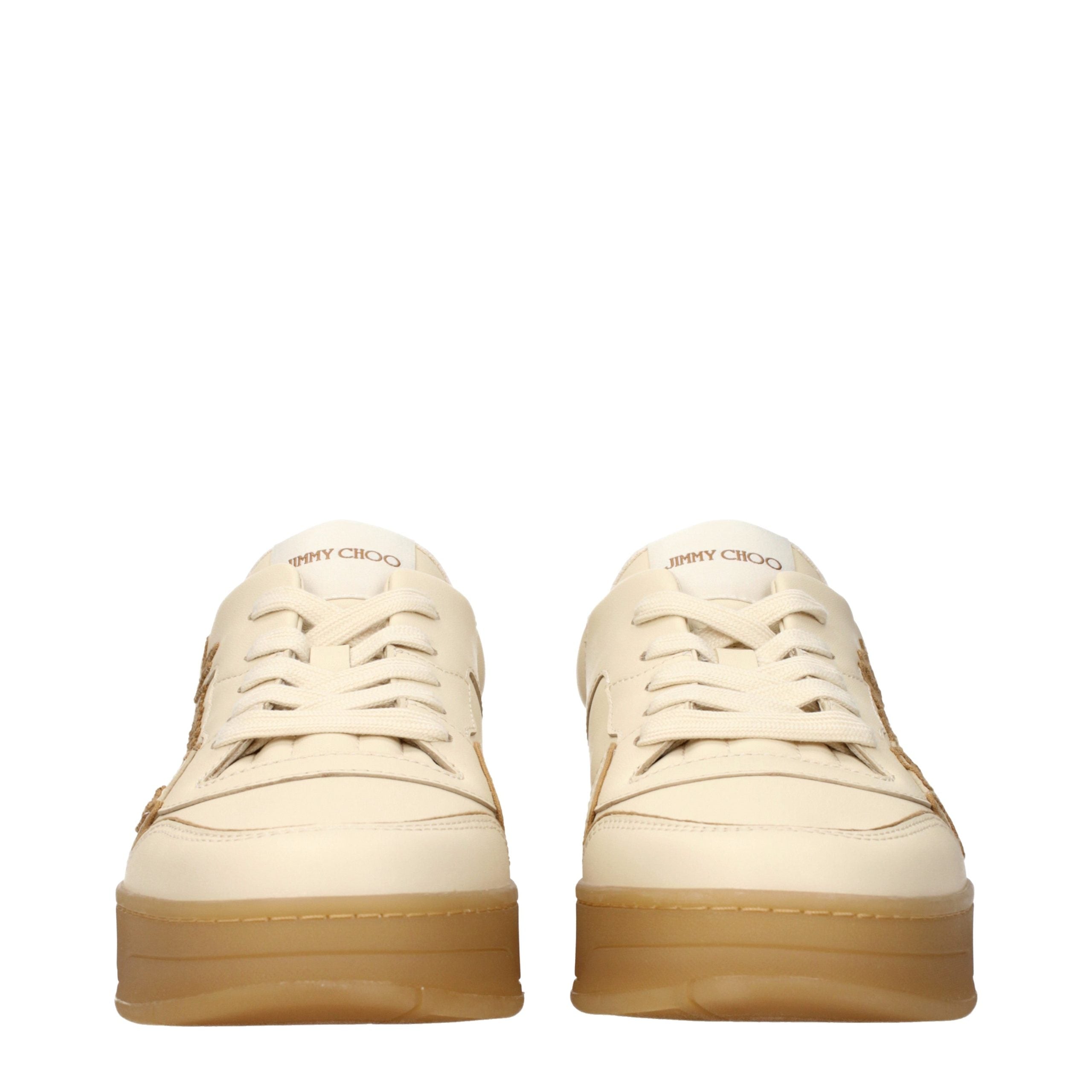 Beige Leather Low Top Sneakers