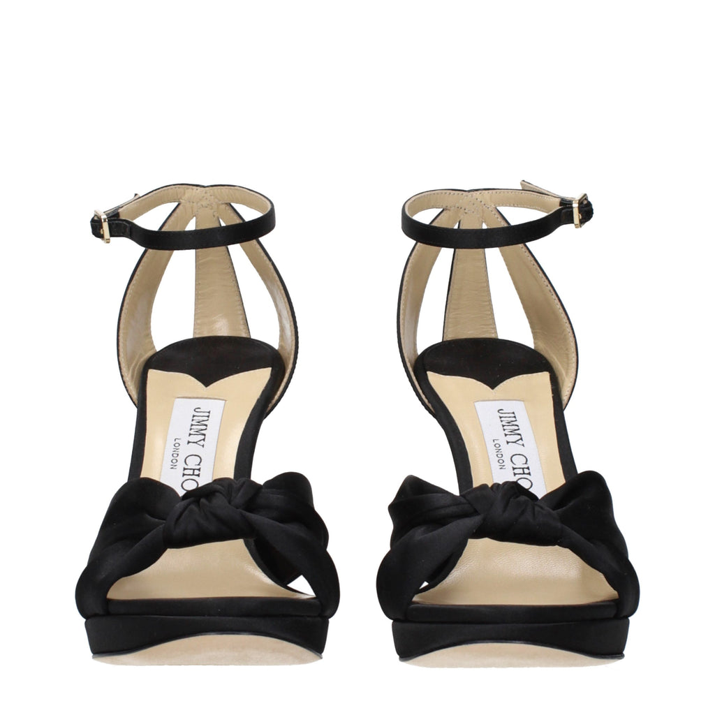 Schwarze Satin-Plateau-Sandalen