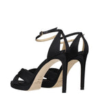 Schwarze Satin-Plateau-Sandalen