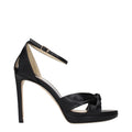 Schwarze Leder Plateau-Sandalen