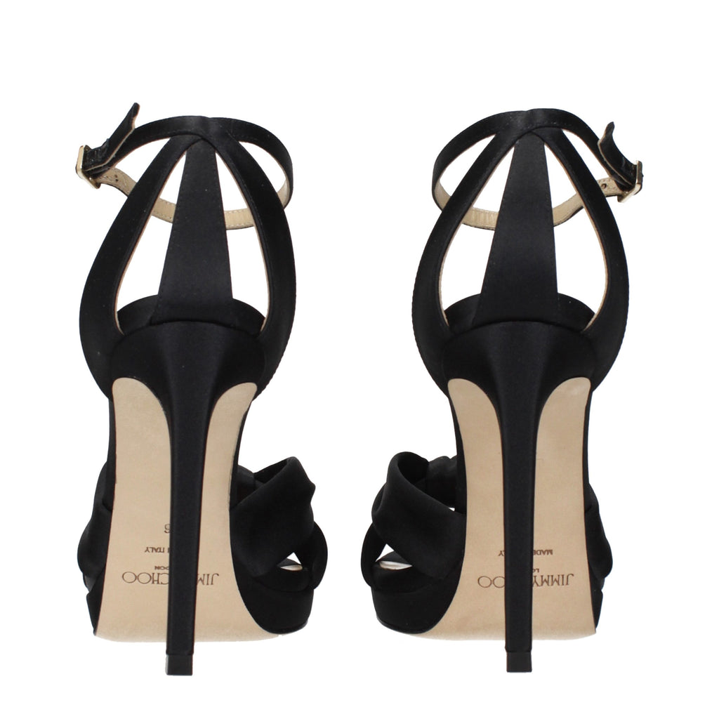 Schwarze Satin-Plateau-Sandalen