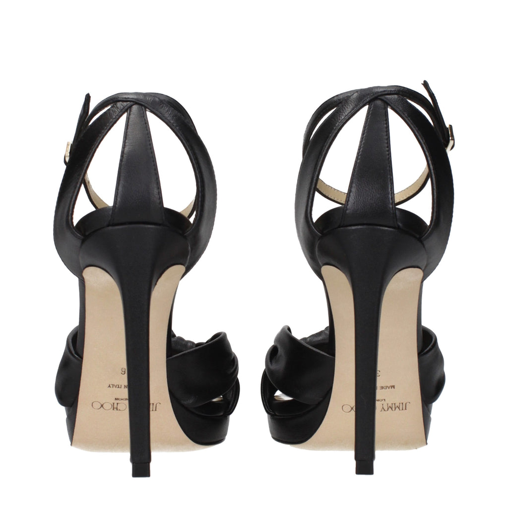 Schwarze Leder Plateau-Sandalen