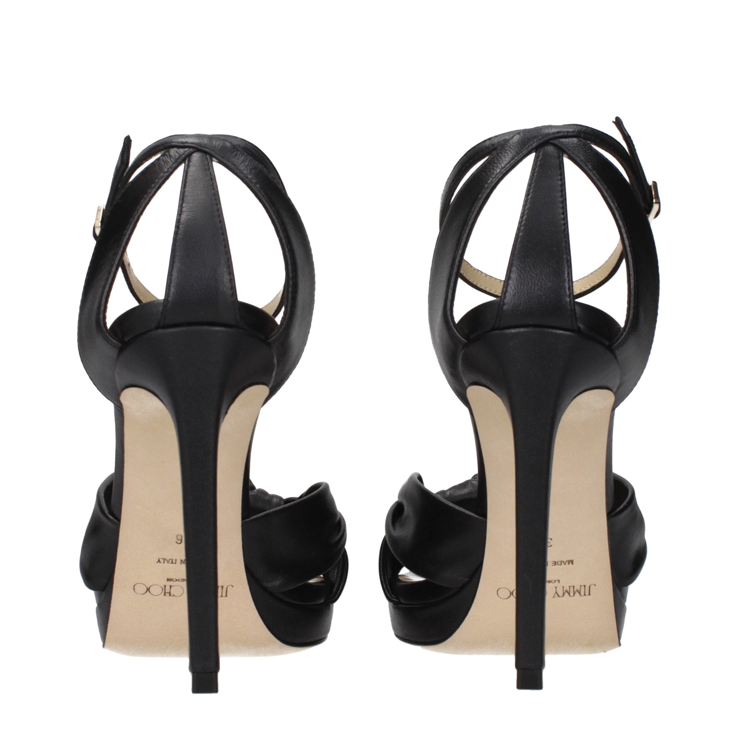 Schwarze Leder Plateau-Sandalen