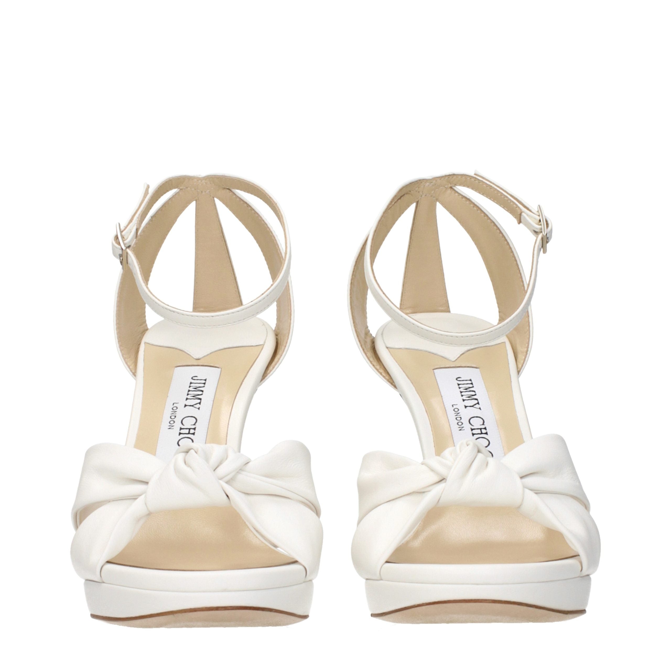 Weiße Leder-Plateau-Sandalen
