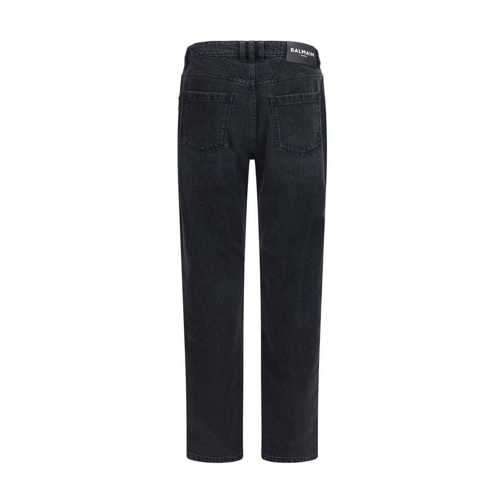 Schwarze Baumwoll-Jeans mit geradem Bein