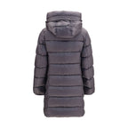 Graue Daunen-Steppjacke in voller Länge
