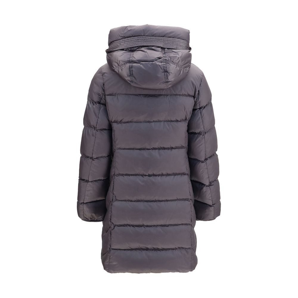 Graue Daunen-Steppjacke in voller Länge