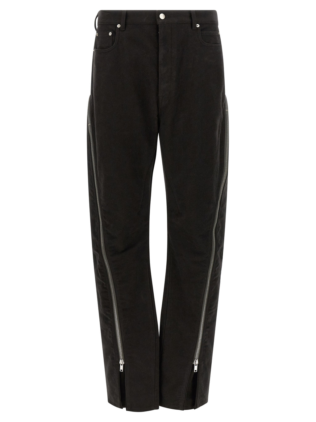 Schwarze Baumwollhose mit ausgestelltem Bein