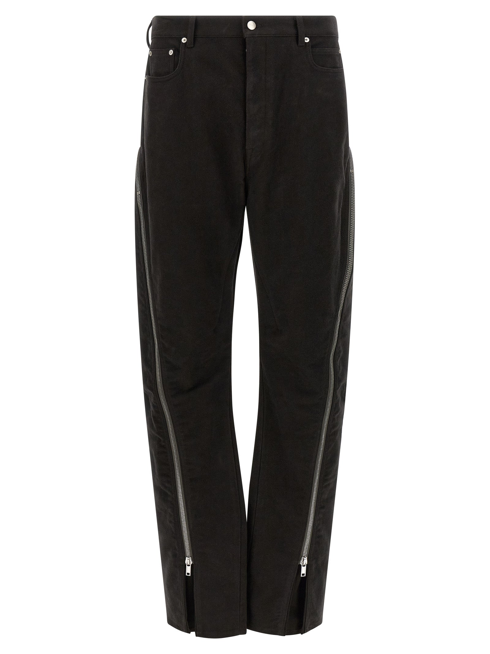 Schwarze Baumwollhose mit ausgestelltem Bein