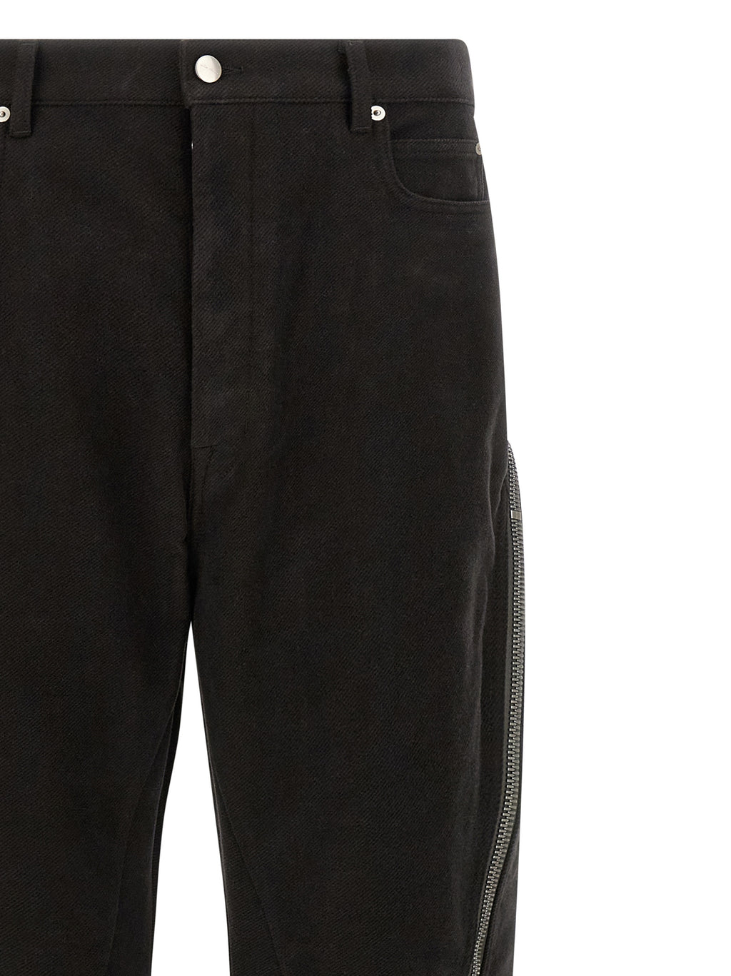 Schwarze Baumwollhose mit ausgestelltem Bein