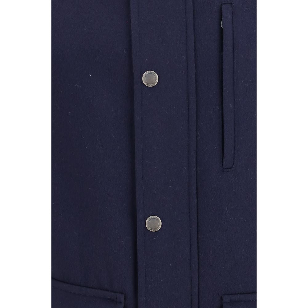 Blaue Jacke aus Wolle Oves Aries in voller Länge