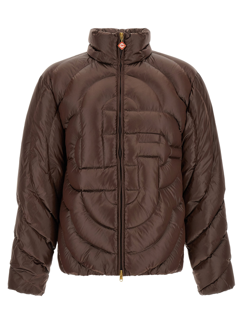 Braune Polyamid-Jacke in voller Länge