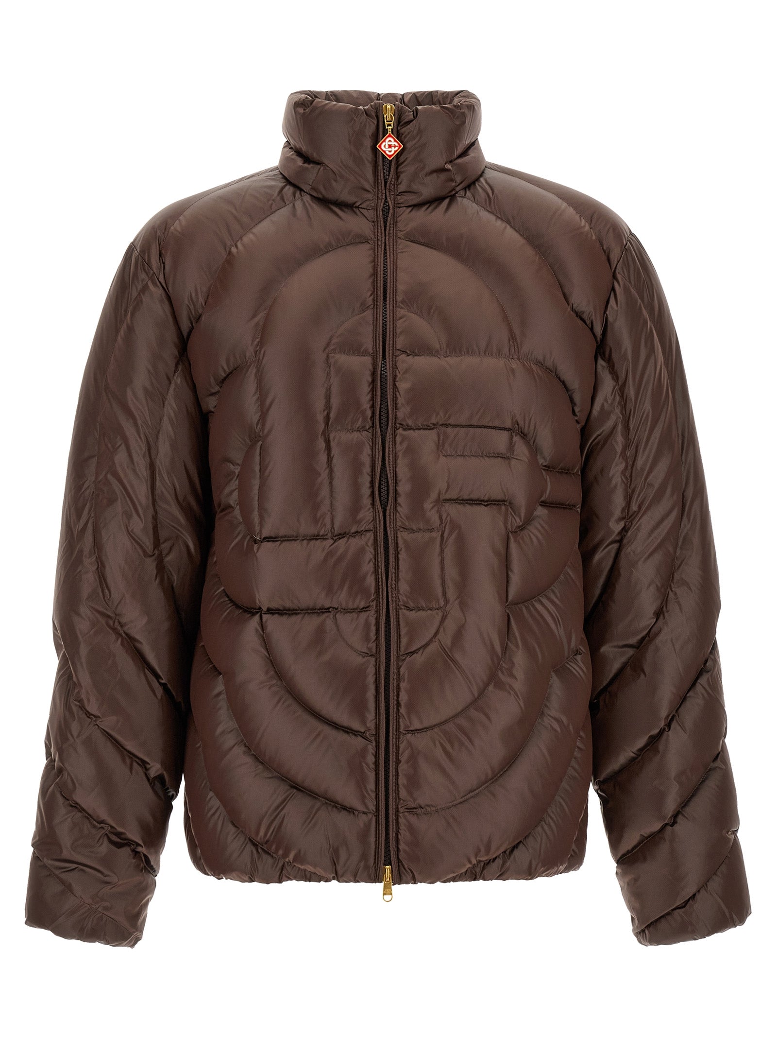 Braune Polyamid-Jacke in voller Länge