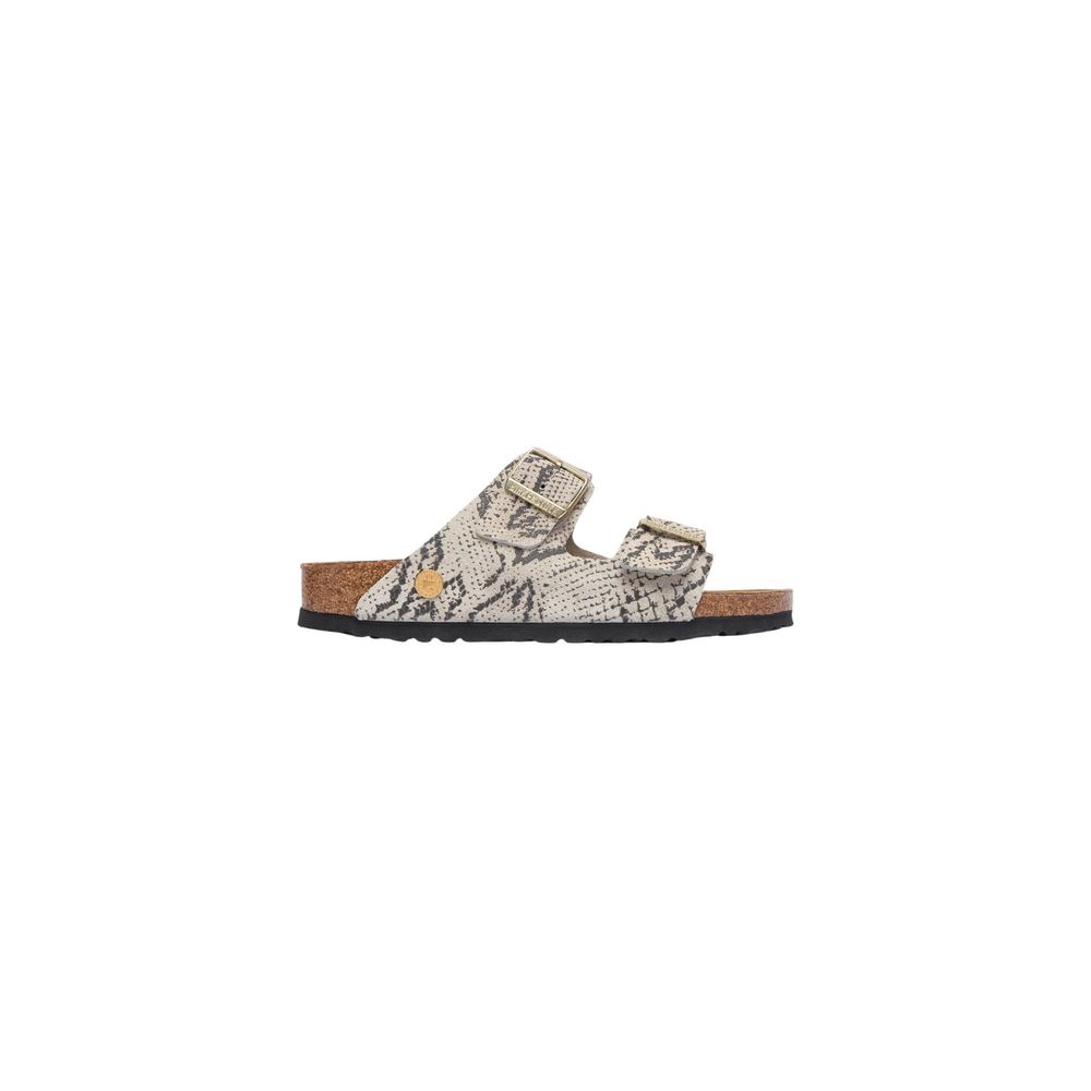 Graue Leder-Sandalen mit flachem Absatz