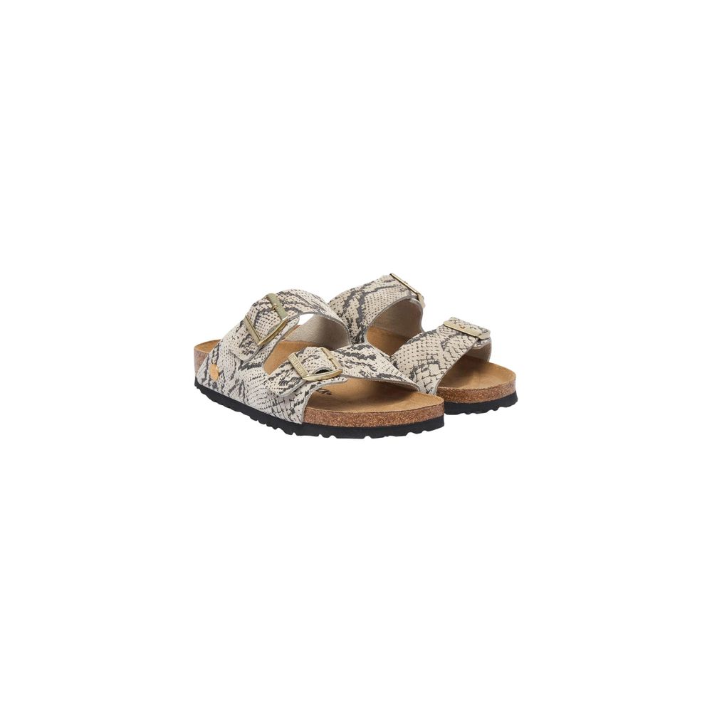 Graue Leder-Sandalen mit flachem Absatz