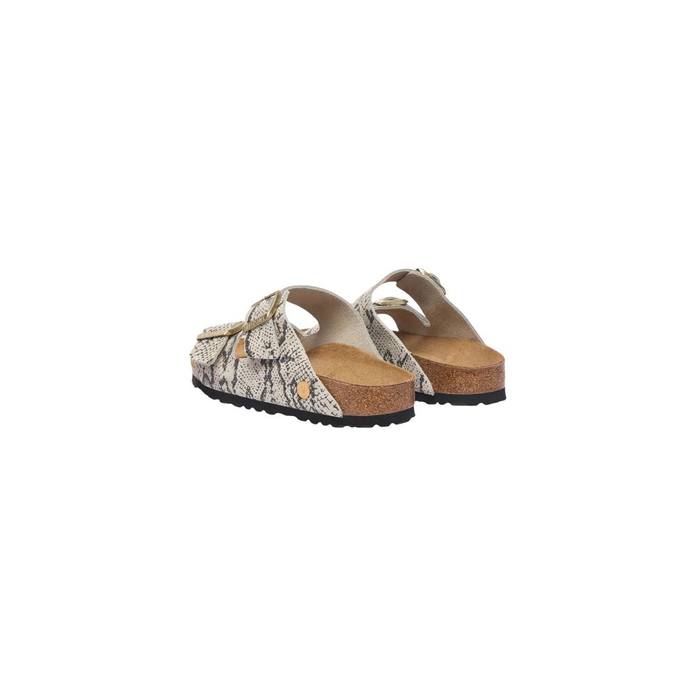 Graue Leder-Sandalen mit flachem Absatz