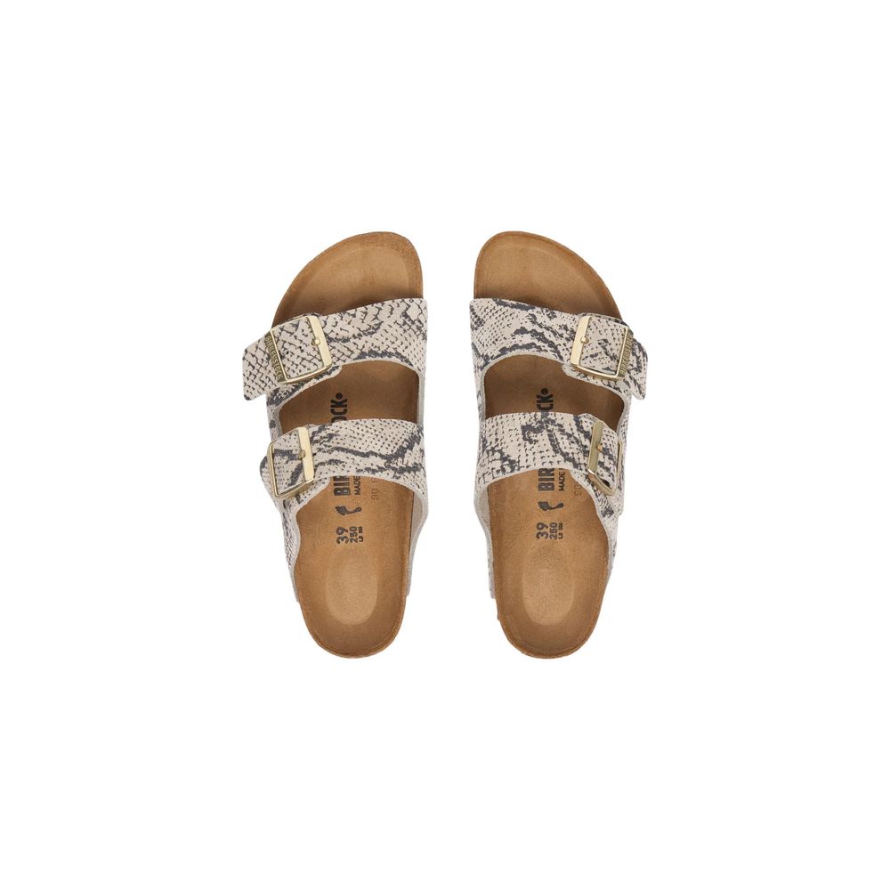 Graue Leder-Sandalen mit flachem Absatz