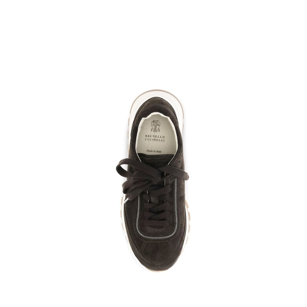 Braune Wildleder-Sneaker mit niedrigem Schaft