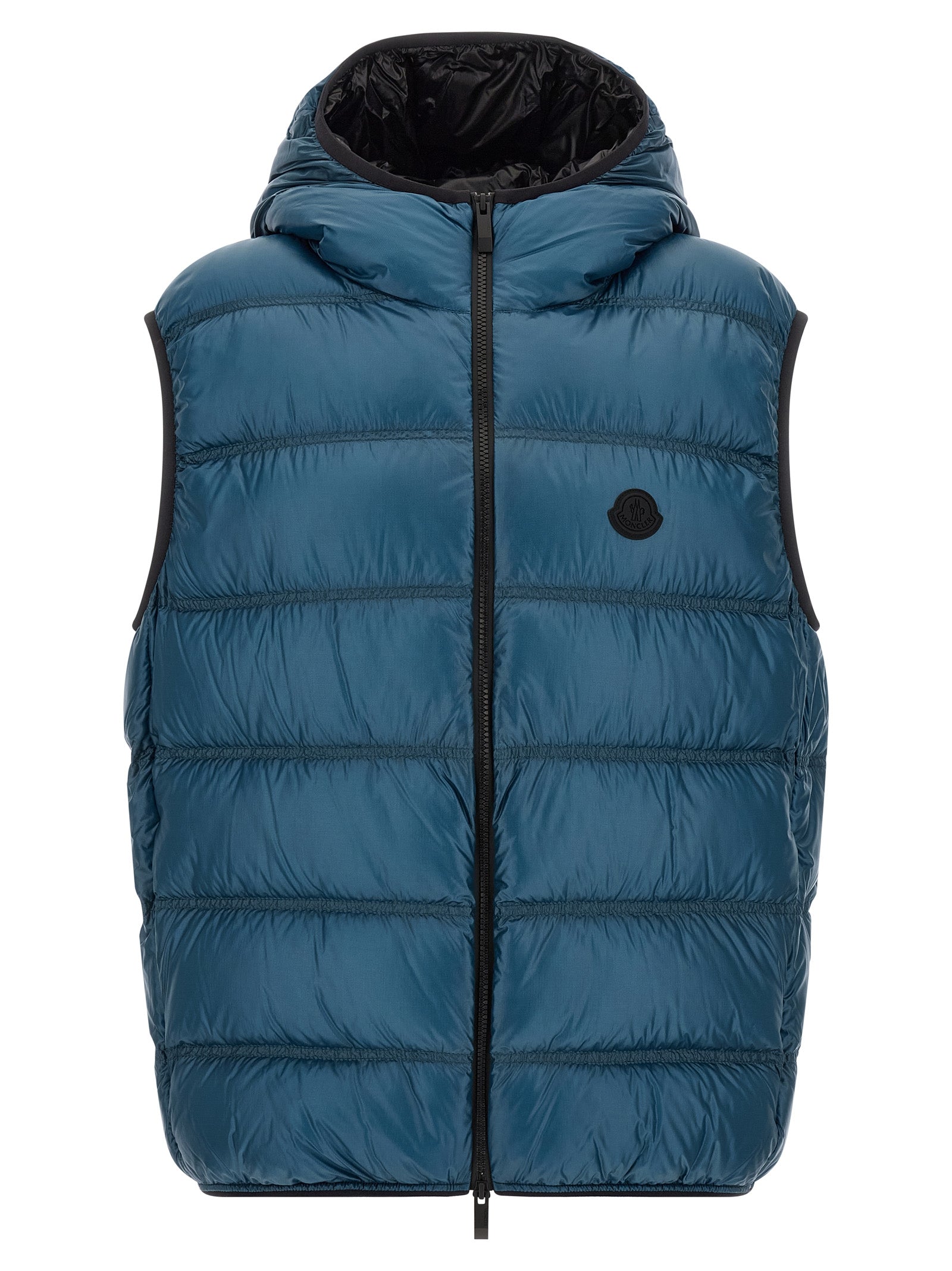 Blaue Polyamid-Jacke in voller Länge