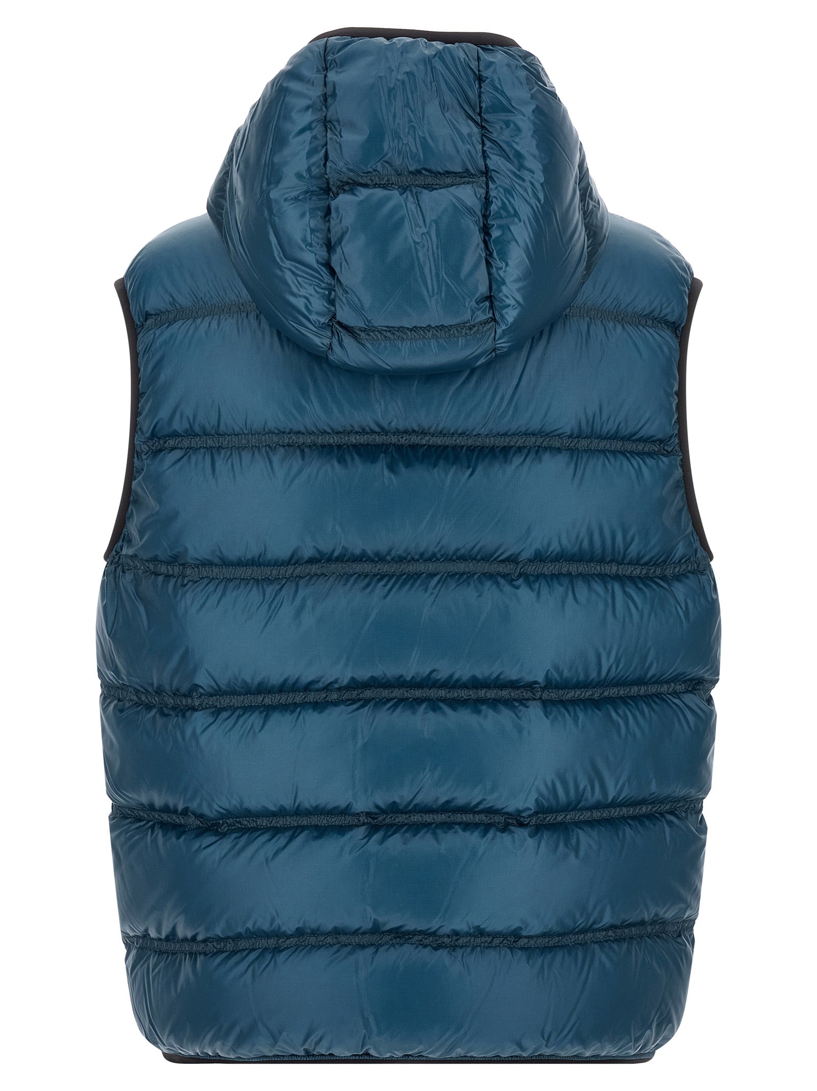 Blaue Polyamid-Jacke in voller Länge