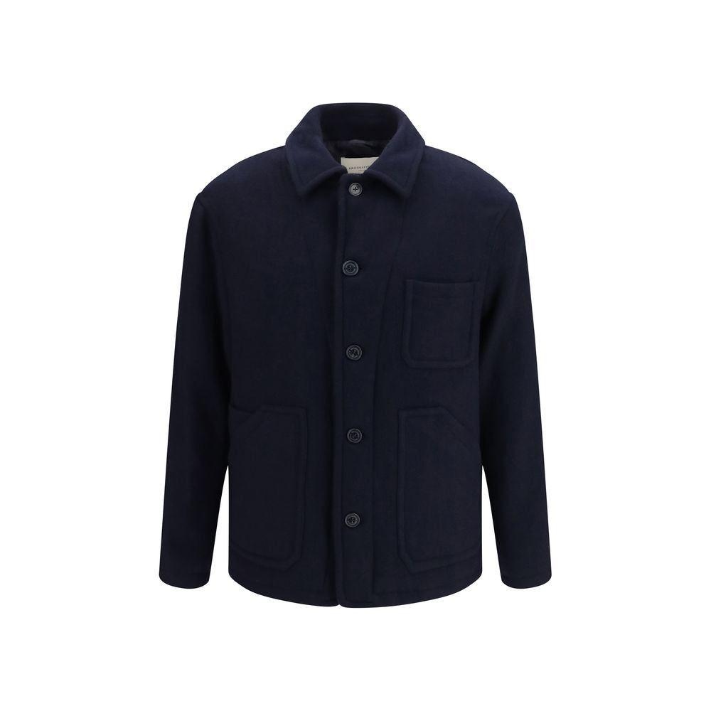 Blaue Jacke aus Wolle Oves Aries in voller Länge