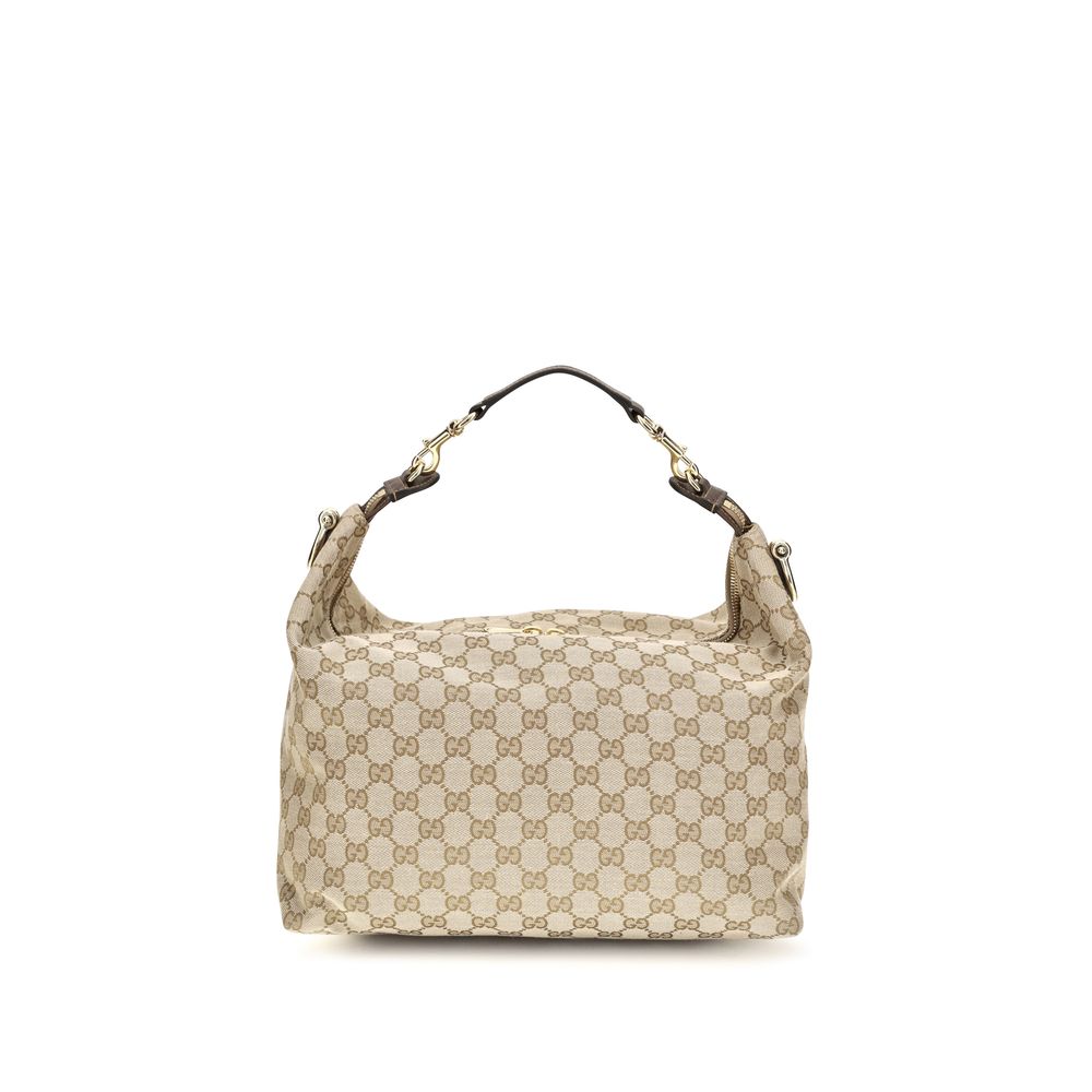 Beige Stoff-Schultertasche