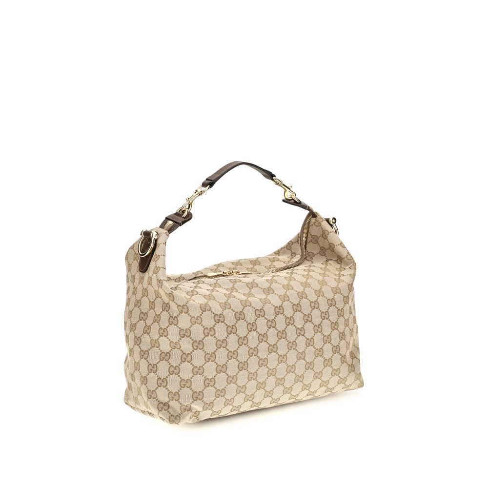 Beige Stoff-Schultertasche