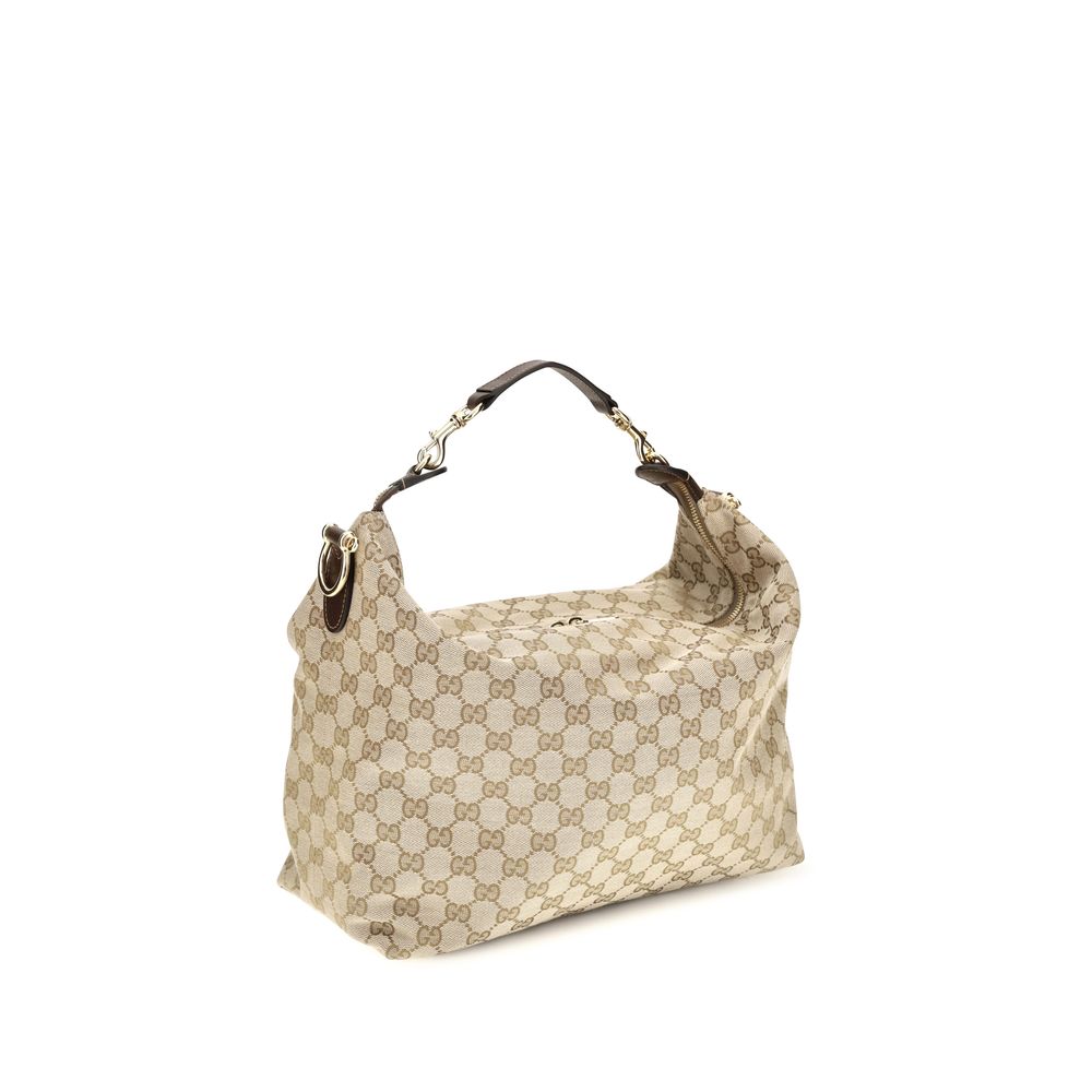 Beige Stoff-Schultertasche
