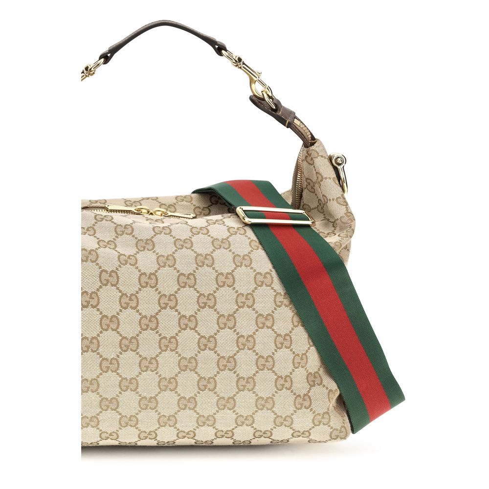 Beige Stoff-Schultertasche
