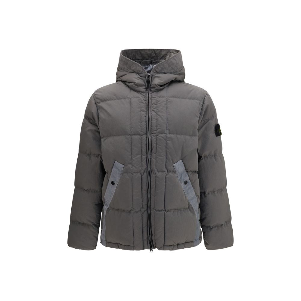 Zweifarbige Polyamid-Steppjacke in voller Länge