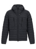 Blaue Polyamid-Jacke in voller Länge