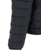 Blaue Polyamid-Jacke in voller Länge
