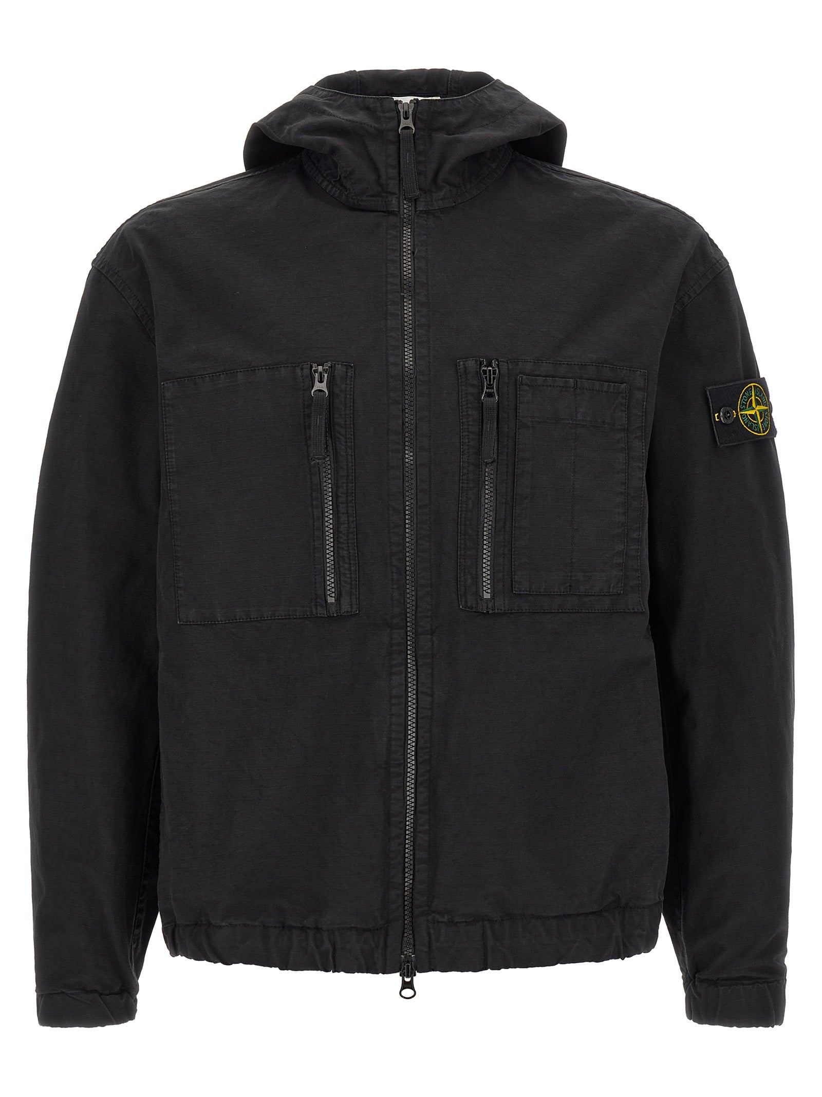 Schwarze Baumwoll-Shell-Jacke