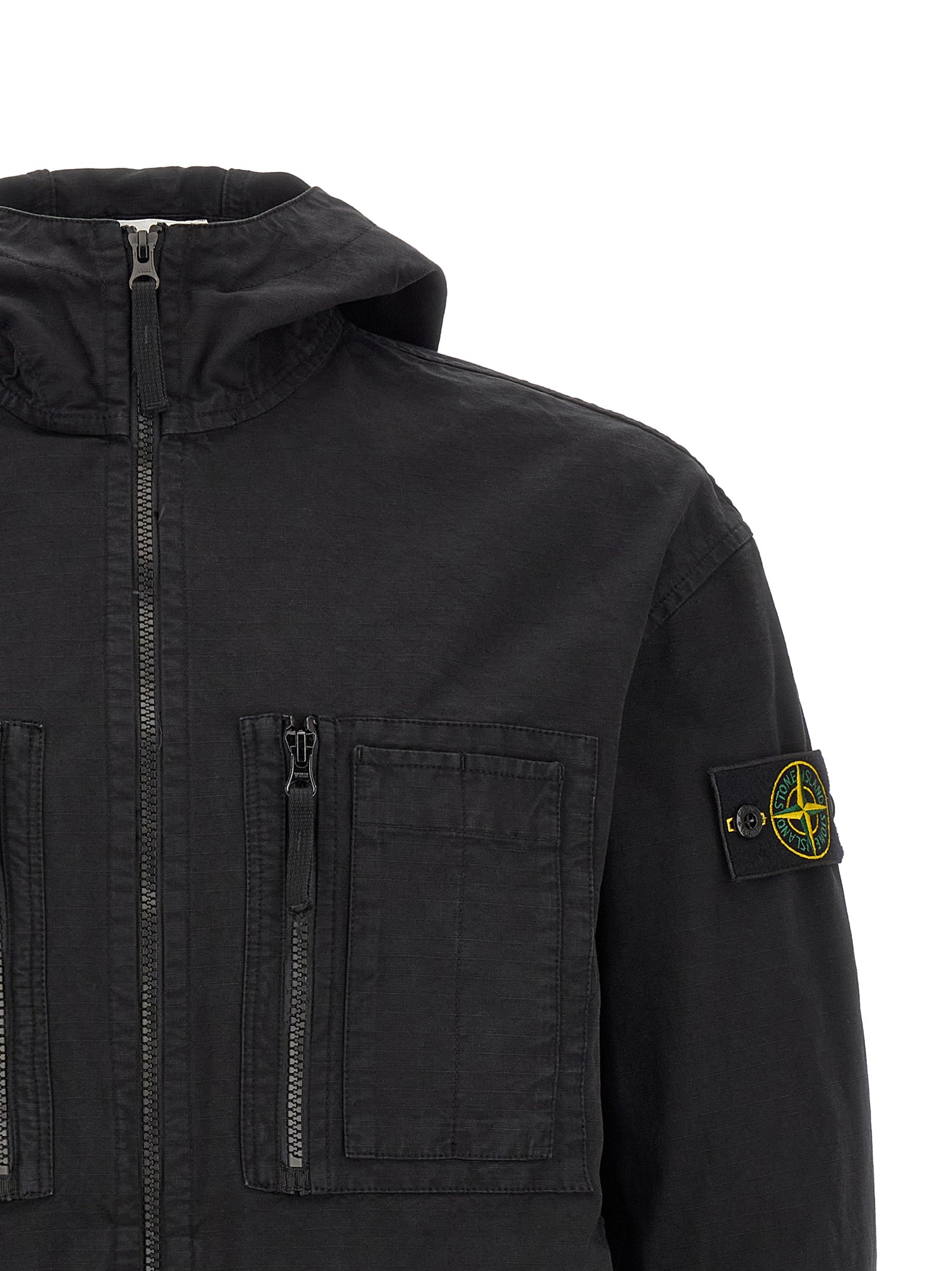 Schwarze Baumwoll-Shell-Jacke