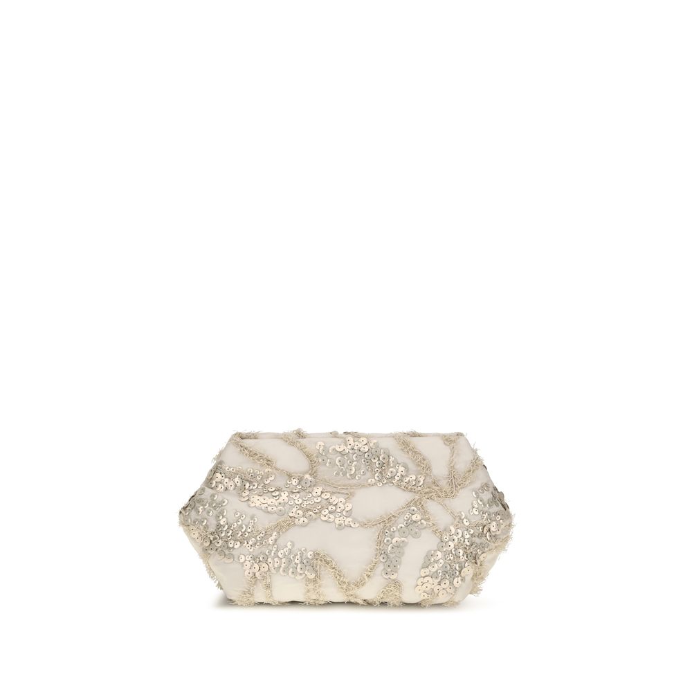 Beige Seiden-Schultertasche