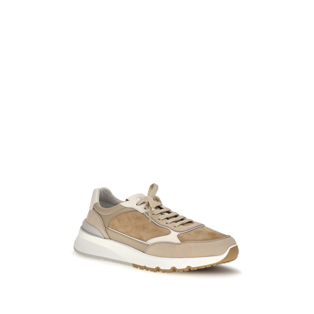 Beige Calf Leather Bos Taurus Low Top Sneakers Brunello Cucinelli