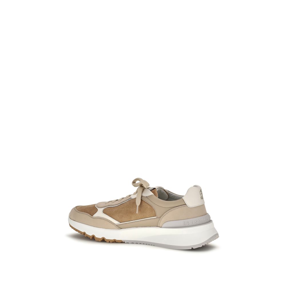 Beige Calf Leather Bos Taurus Low Top Sneakers Brunello Cucinelli