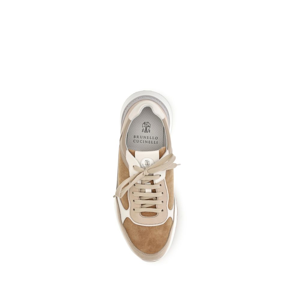 Beige Calf Leather Bos Taurus Low Top Sneakers Brunello Cucinelli