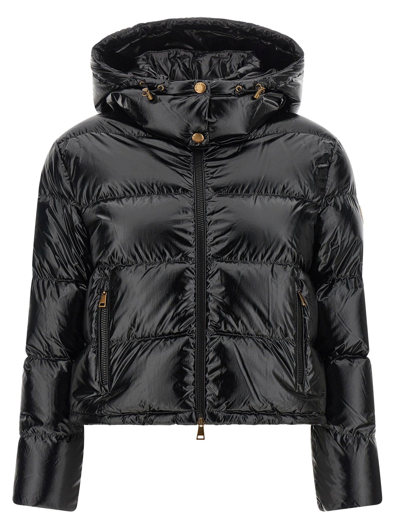 Schwarze Polyamid-Jacke in voller Länge