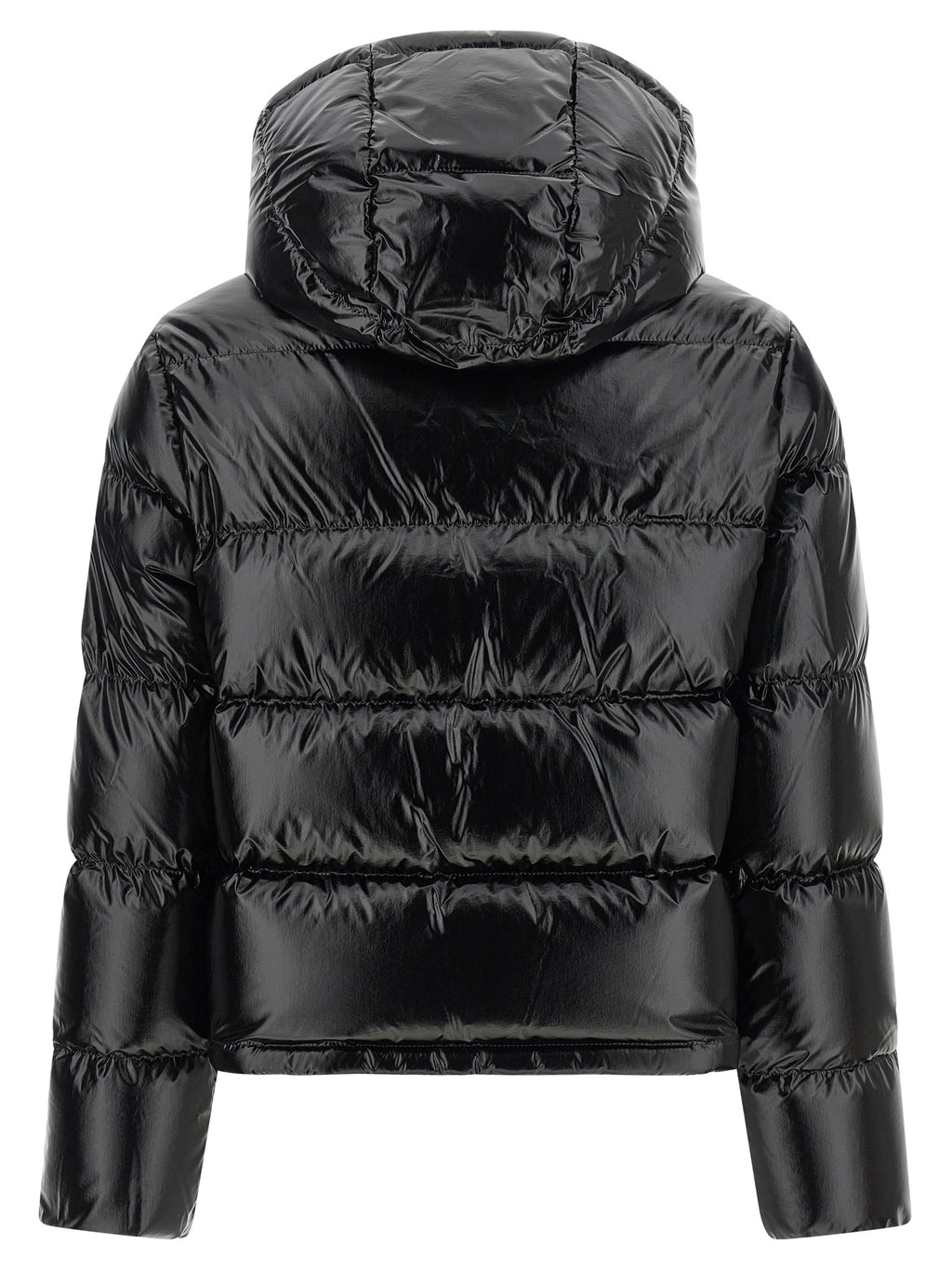 Schwarze Polyamid-Jacke in voller Länge