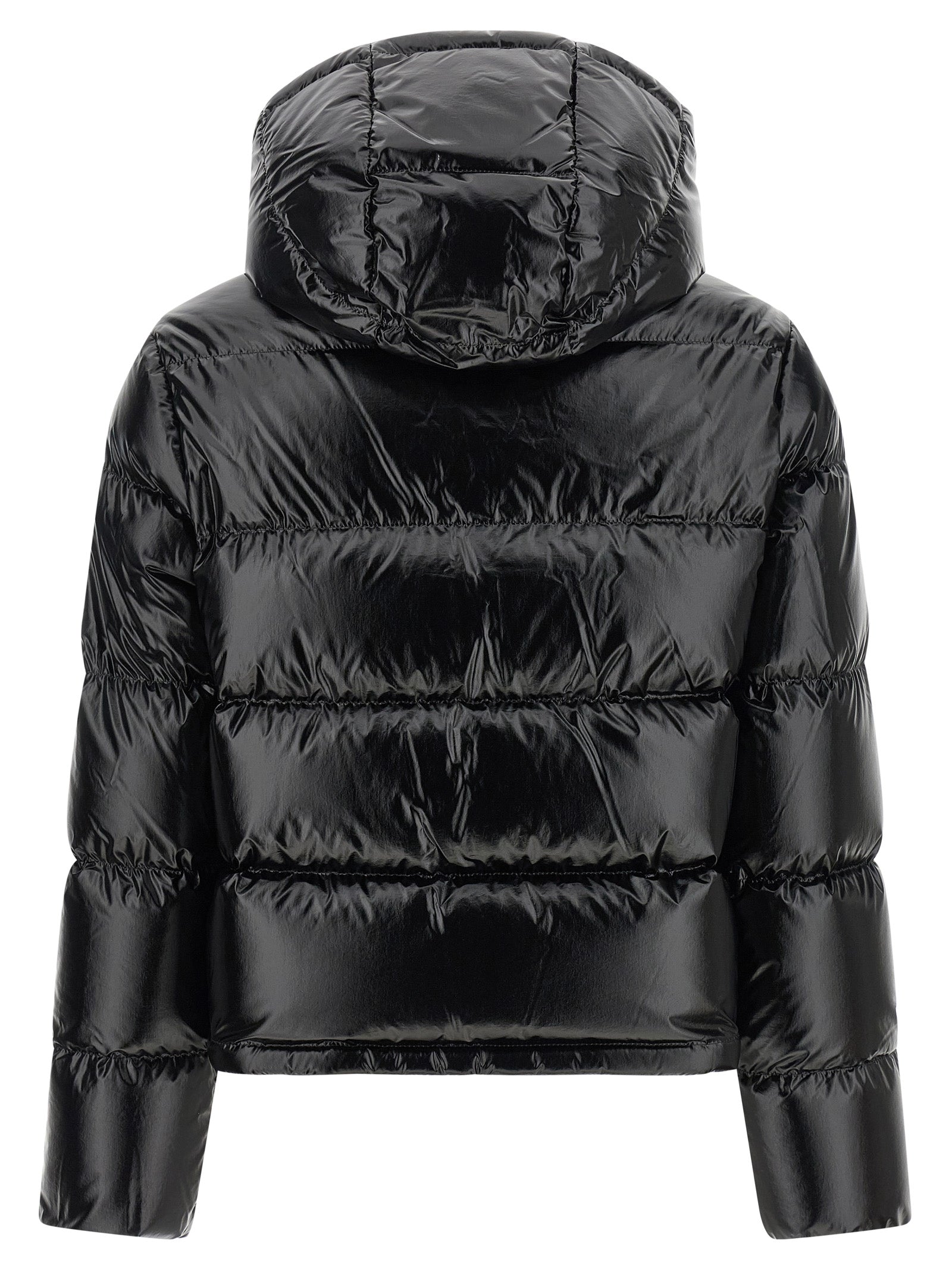 Schwarze Polyamid-Jacke in voller Länge