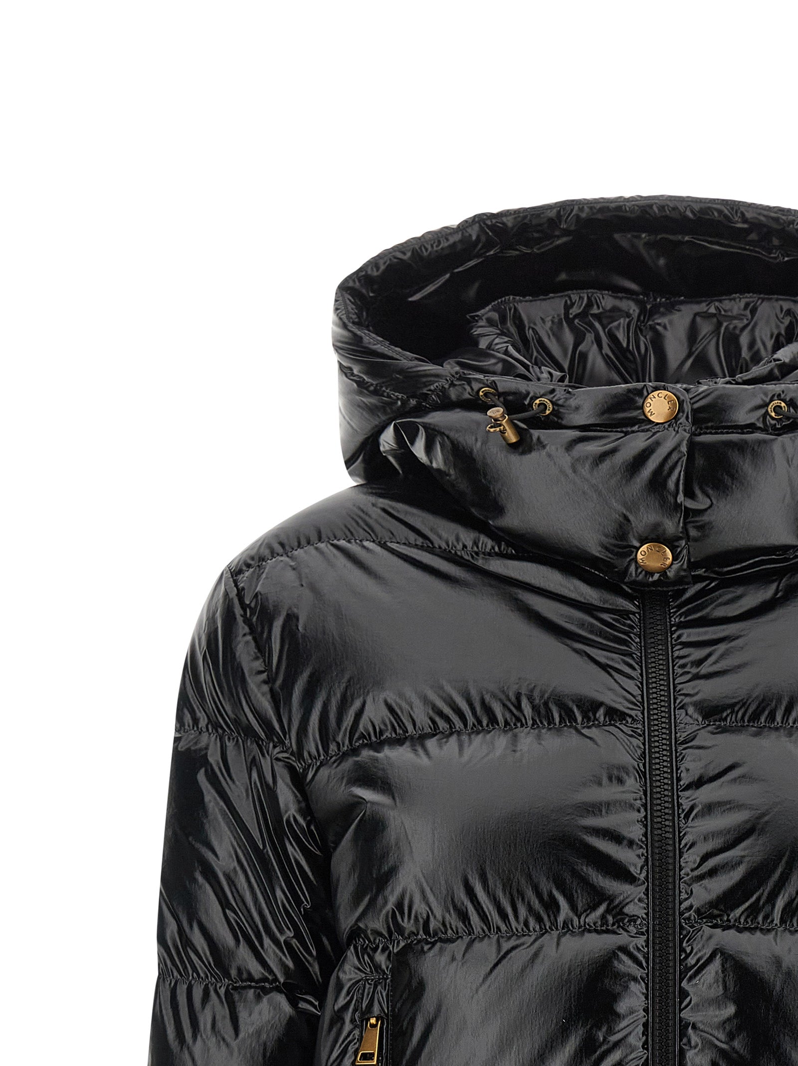 Schwarze Polyamid-Jacke in voller Länge